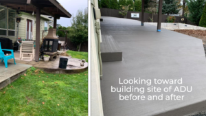 Emerson Contracting NW ADU patio and building site before and after